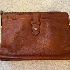 Brown leather Fossil wristlet
